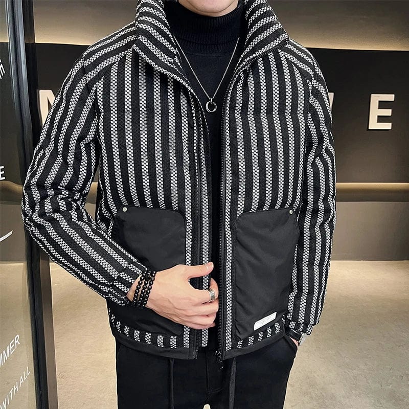 New Coat Winter Down Jacket Male Brief Paragraph Collar Big-Bag Vertical Stripe  Eiderdown Leisure Men Warm Zipper Feather Coat