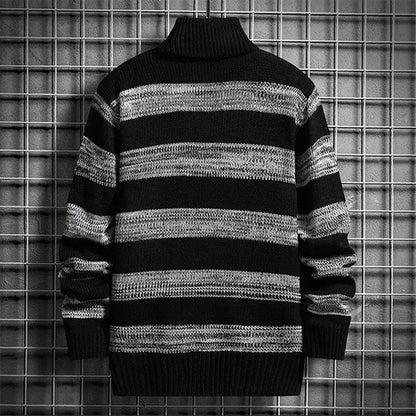 New Turtleneck Sweater Pullover Men Fashion Striped Knitted Slim Fit Knittwear Sweater Mens Casual Sweaters Winter Pullovers