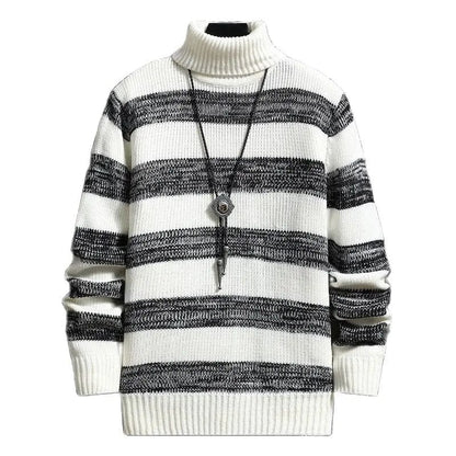 New Turtleneck Sweater Pullover Men Fashion Striped Knitted Slim Fit Knittwear Sweater Mens Casual Sweaters Winter Pullovers