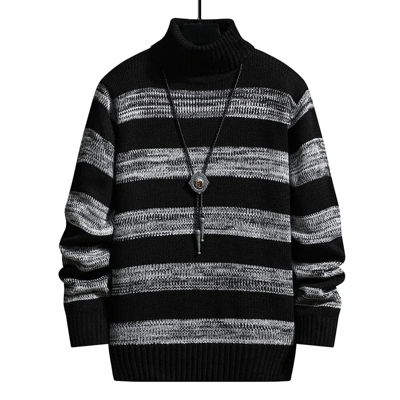 New Turtleneck Sweater Pullover Men Fashion Striped Knitted Slim Fit Knittwear Sweater Mens Casual Sweaters Winter Pullovers