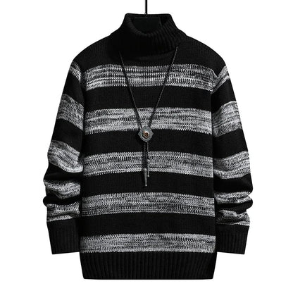 New Turtleneck Sweater Pullover Men Fashion Striped Knitted Slim Fit Knittwear Sweater Mens Casual Sweaters Winter Pullovers