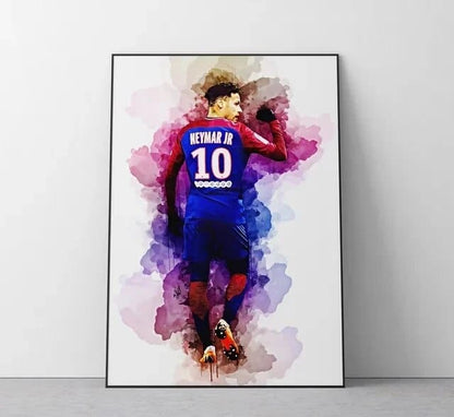 Neymar 2 / Small - 40X60cm Unframed Football Soccer Legends Vibrant Watercolor Wall Art Posters: High Quality Canvas Painting Prints for Home Decor, Bedroom, and Office