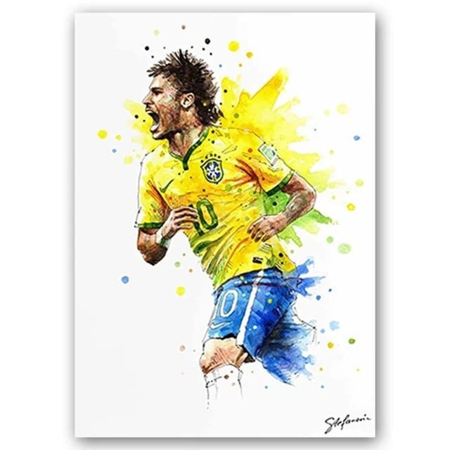 Neymar 4 / Small - 40X60cm Unframed Football Soccer Legends Vibrant Watercolor Wall Art Posters: High Quality Canvas Painting Prints for Home Decor, Bedroom, and Office