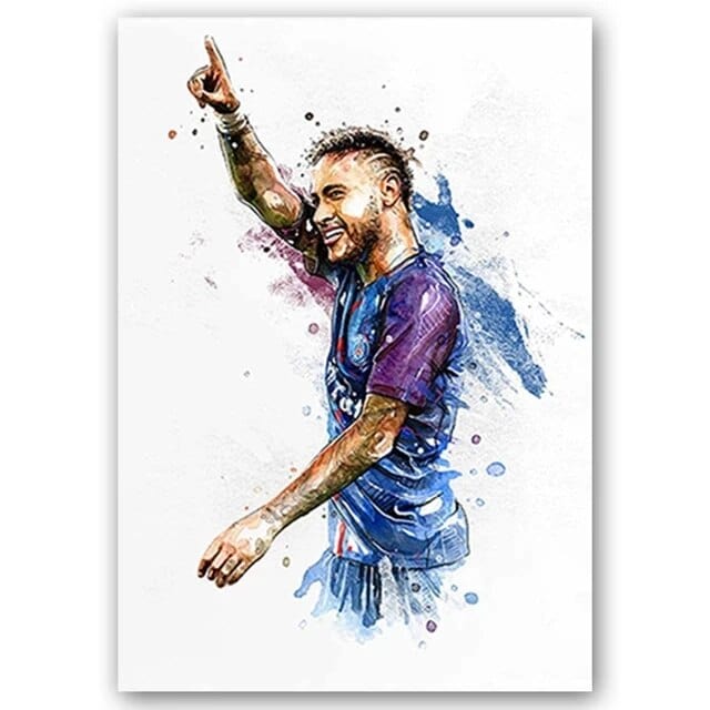 Neymar / Small - 40X60cm Unframed Football Soccer Legends Vibrant Watercolor Wall Art Posters: High Quality Canvas Painting Prints for Home Decor, Bedroom, and Office