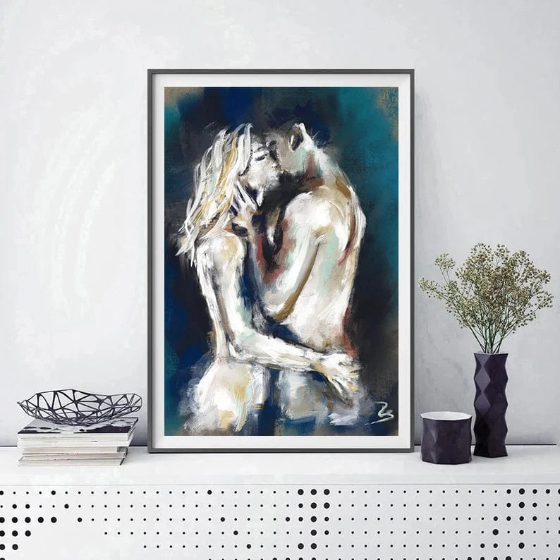 Nordic Abstract Erotic Nude Lovers Embracing Artwork Canvas Painting HD Print Wall Art Pictures Bar Club Hotel Home Decoration