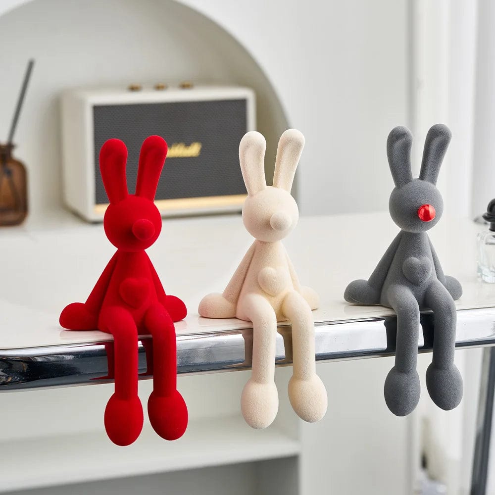 Nordic Abstract Rabbit Figurines Flocking Bunny Resin Statue Modern Art Decor Desktop Sculpture Crafts Home Decoration Ornament