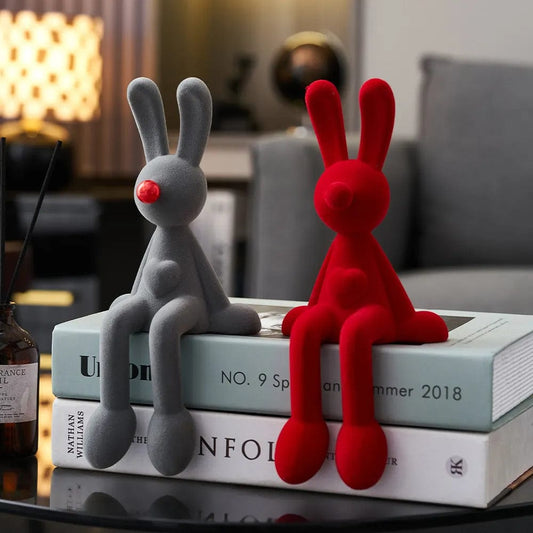 Nordic Abstract Rabbit Figurines Flocking Bunny Resin Statue Modern Art Decor Desktop Sculpture Crafts Home Decoration Ornament