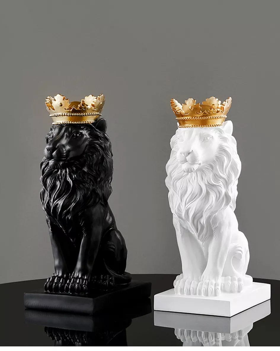 Nordic Resin Lion Sculpture with Crown - Majestic Animal Figurine Statue