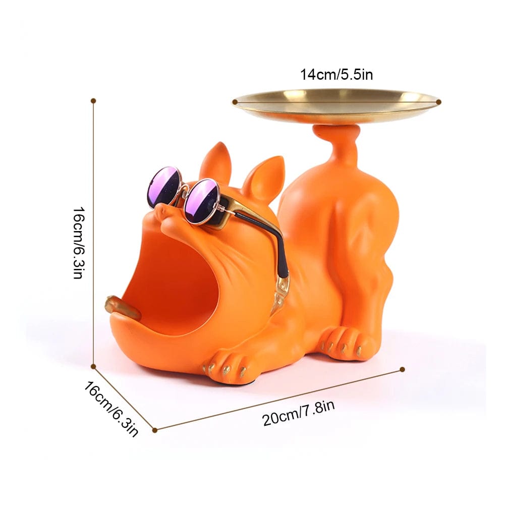 Orange 2 / CHINA Bulldog Cool Sculpture with Pallet Resin Art Figurines Entrance Crafts Candy Sundries Household Supplies for Office Coffee Shop