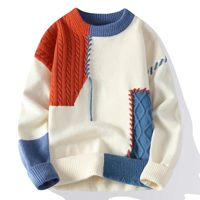 Orange / Asia M(165cm-50kg) Autumn Winter Warm Mens Sweaters Fashion Turtleneck Patchwork Pullovers New Korean Streetwear Pullover Casual Men Clothing