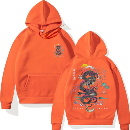 Orange / M Japanese Dragon Anime Hoodie Casual Oversized Loose Hip Hop Harajuku Pullover Streetwear Hoody