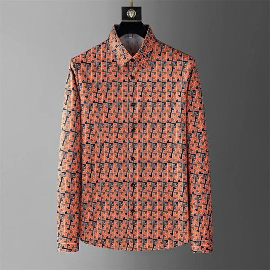 Orange / XS Men's Luxury Letter Print Shirt | Versatile Long-Sleeve Casual Office Wear