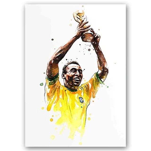 Pele / Small - 40X60cm Unframed Football Soccer Legends Vibrant Watercolor Wall Art Posters: High Quality Canvas Painting Prints for Home Decor, Bedroom, and Office
