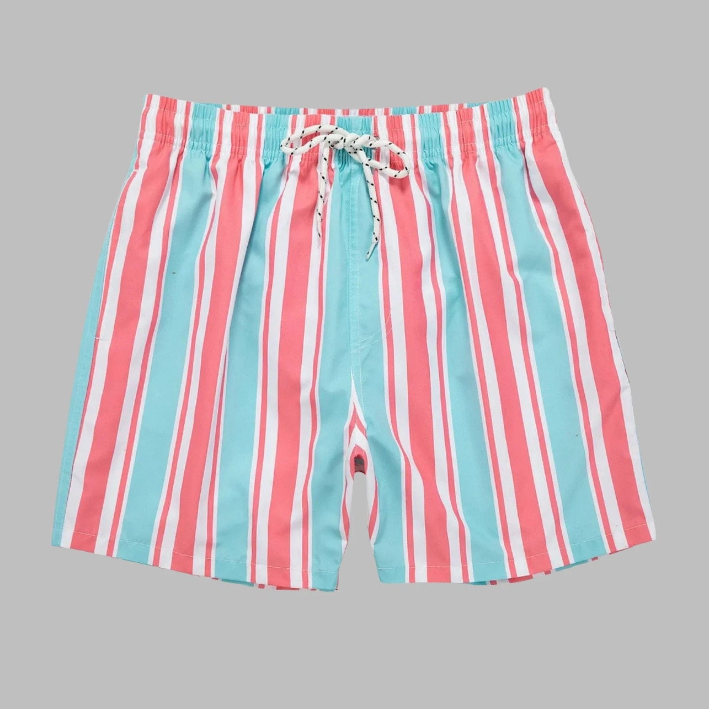 Pink Blue / 36-38 Waist Men's Striped Beach Shorts: Drawstring Swim Trunks, Surfing Boardshorts, Casual Summer Beachwear