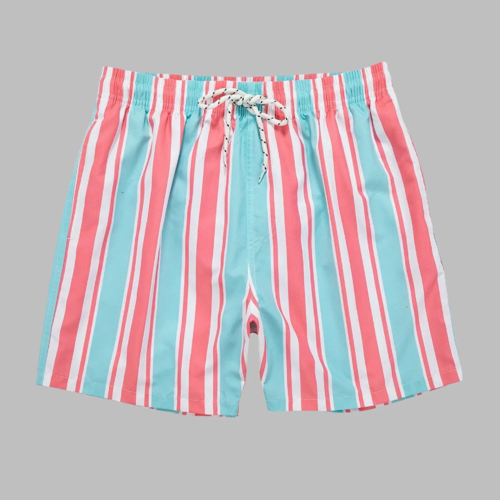 Pink Blue / 36-38 Waist Men's Striped Beach Shorts: Drawstring Swim Trunks, Surfing Boardshorts, Casual Summer Beachwear