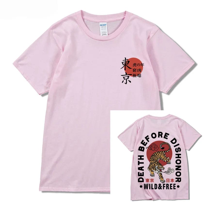 Pink / S 2023 Japan Tokyo Harajuku T-Shirt Oversized HipHop Streetwear Anime Tiger Print T Shirt Men Japanese Tshirt Summer Tops Cotton