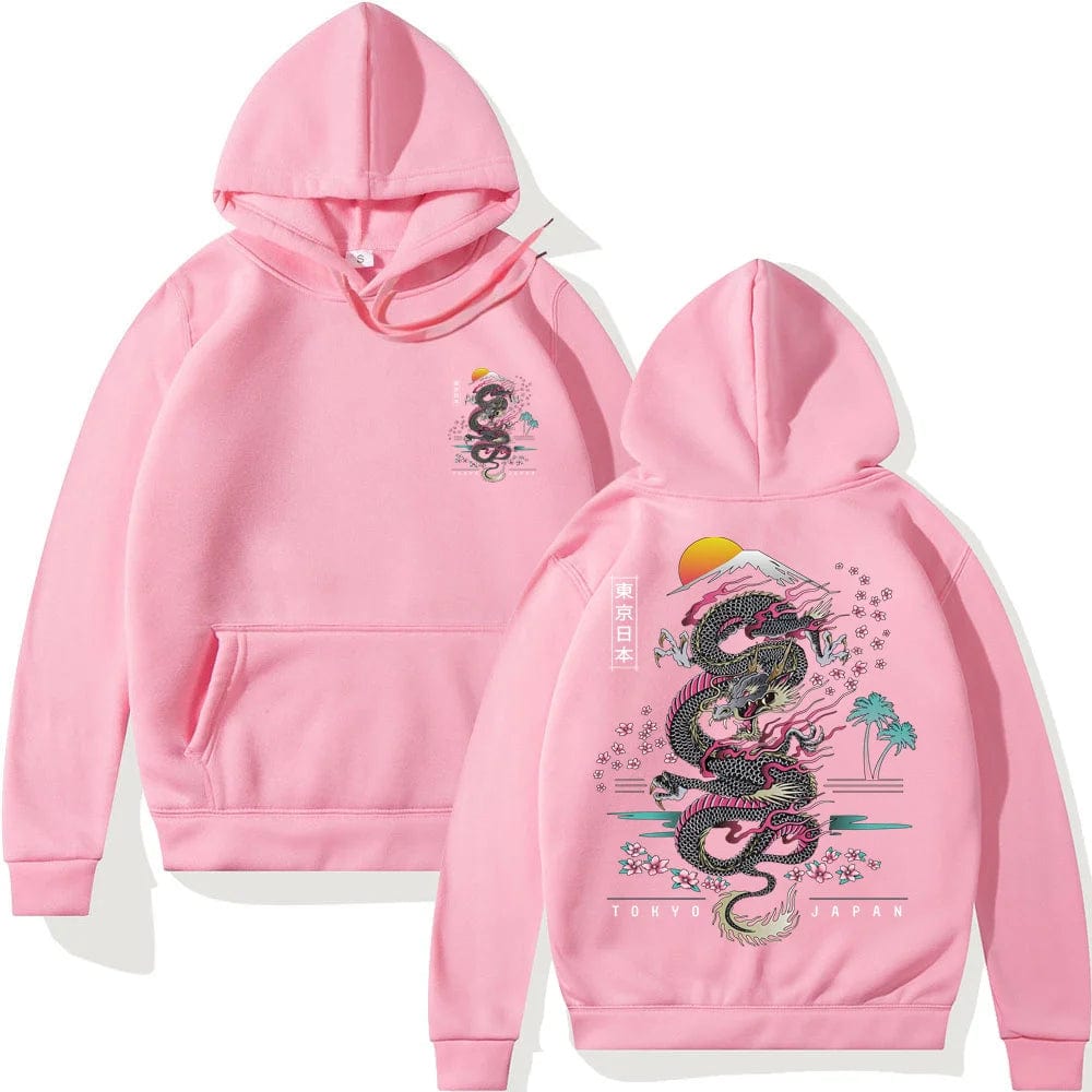 Pink / XS Japanese Dragon Anime Hoodie Casual Oversized Loose Hip Hop Harajuku Pullover Streetwear Hoody