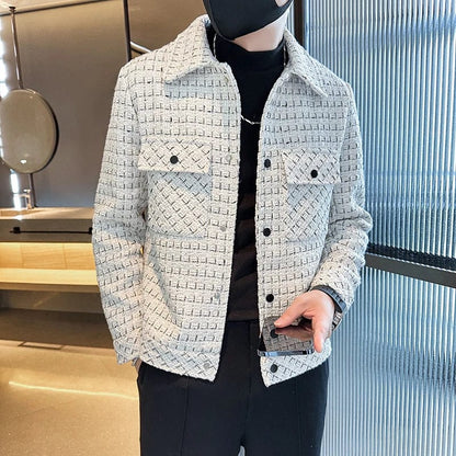 Plaid Pattern Jacket Coat Lapel Slim Casual Mens Coats Fashion Slim Fit Man Jackets Spring Male Jacket Jaqueta Motoqueiro 3XL-M