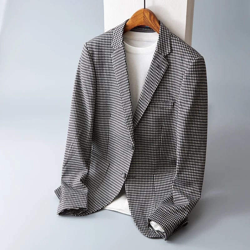 High Quality Fashion All Fashion Trends Handsome Casual Men's Knitted Fabric Plaid Business Suit  Casual  Four Seasons  Blazers