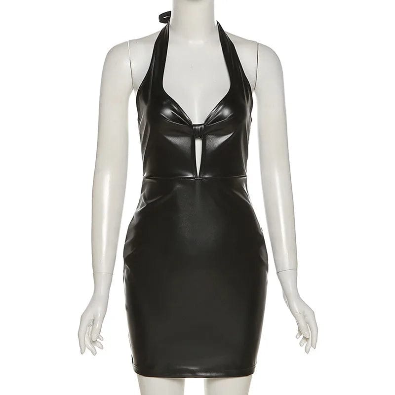 Black Leather Halter Dress