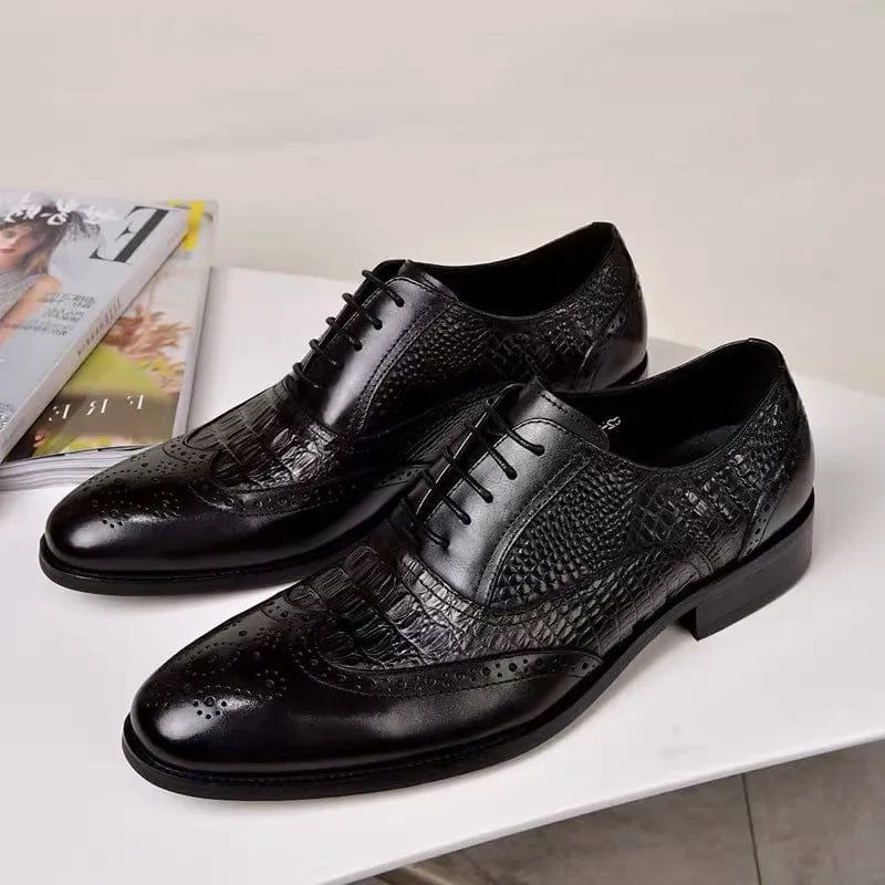 Pure black / 39 Men casual shoes Brock Oxford retro crocodile leather men formal spring and autumn 2022 new 's for