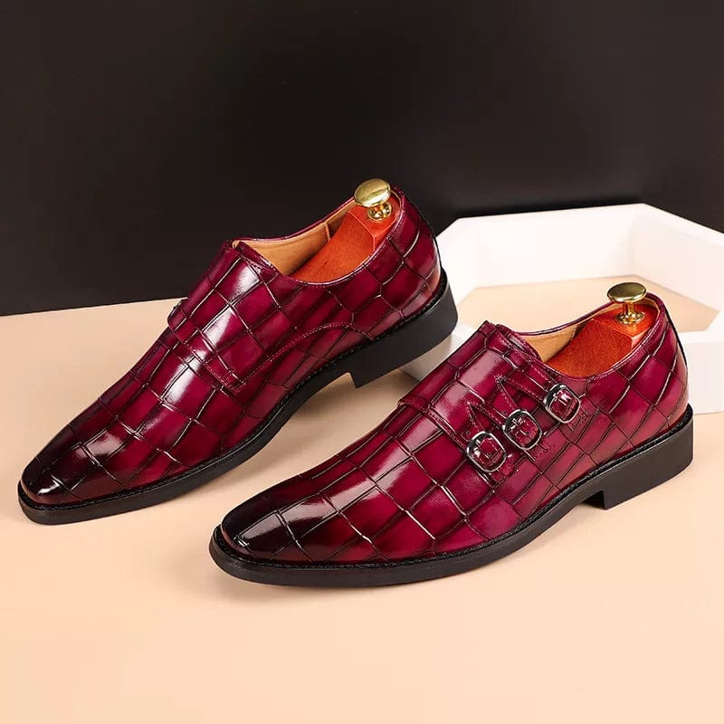 PURPLE / 37 / CHINA Men's Casual Business Leather Shoes Mens Buckle Square Toe Dress Office Flats Men Fashion Wedding Party Oxfords EU Size 37-48