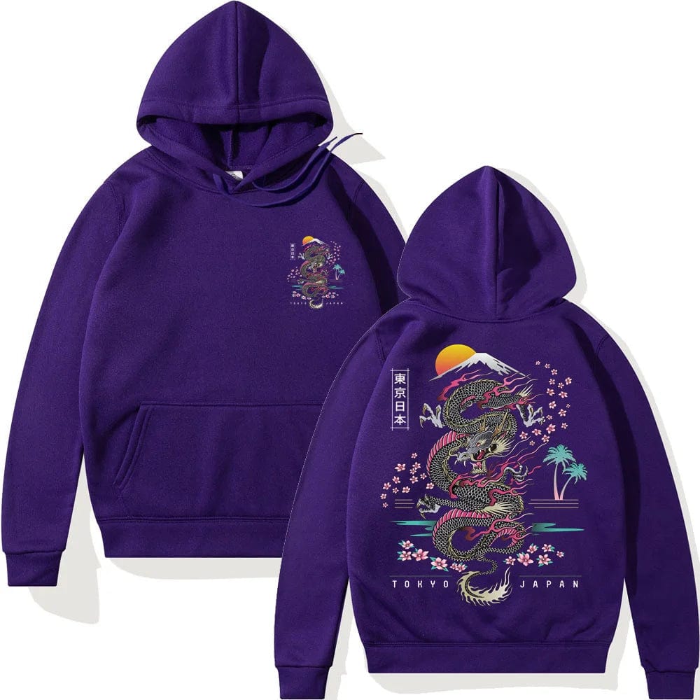 Purple / XS Japanese Dragon Anime Hoodie Casual Oversized Loose Hip Hop Harajuku Pullover Streetwear Hoody