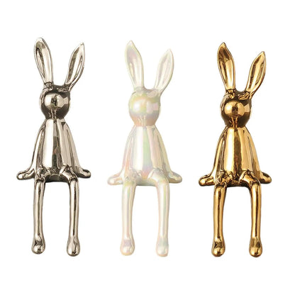 Rabbit Statues Ceramic Crafts Creative Shiny Modern Nordic Animal Figures Decorative Ornament Animal Figures Table Decor