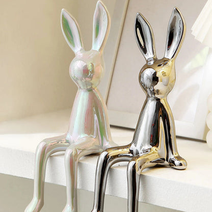 Rabbit Statues Ceramic Crafts Creative Shiny Modern Nordic Animal Figures Decorative Ornament Animal Figures Table Decor