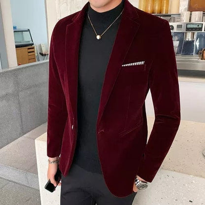 Red / Asian S is Eur XXS Men's New Slim Velvet Blazer English Style jacket