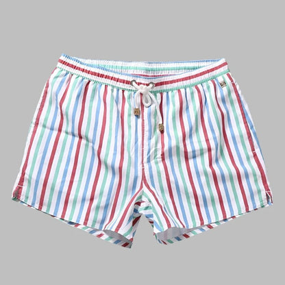 Red Blue / 38-40 Waist Men's Striped Beach Vacation Shorts: Lined Swim Trunks for Hot Springs