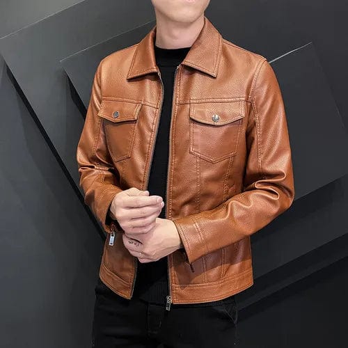 Red Brown / Asia S 47-51kg 2023 New Motorcycle Pilot Leather Jacket Fashion Brand Men's Designer Punk Wind Zipper Design Men's Slim Fit Jacket Coat S-5XL