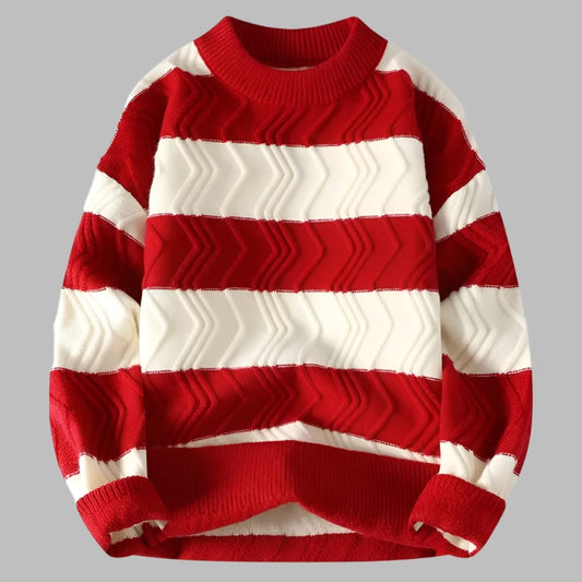 Red / M (50-60KG) 2023 New Autumn Winter Top Grade Luxury Striped Christmas Pullovers Korean Fashion Mens Sweaters Thick Warm Loose Sweater Men