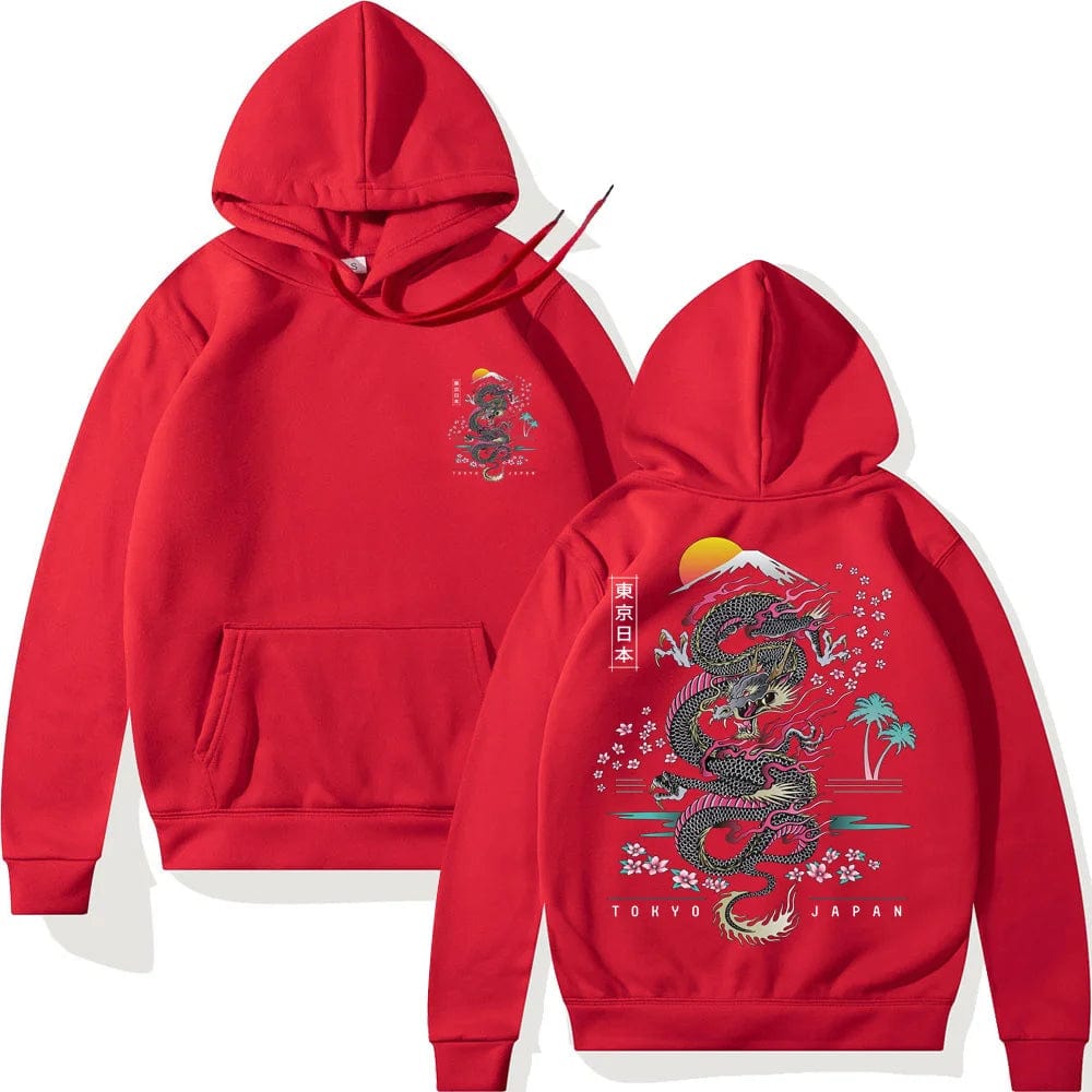 Red / M Japanese Dragon Anime Hoodie Casual Oversized Loose Hip Hop Harajuku Pullover Streetwear Hoody