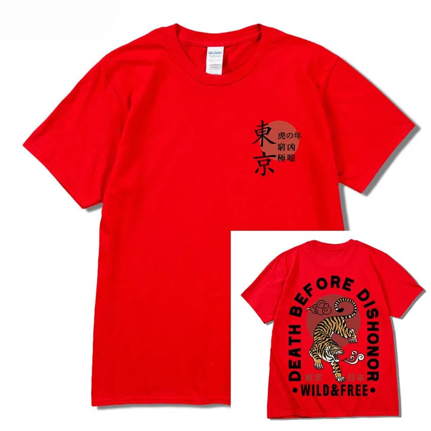 Red / S 2023 Japan Tokyo Harajuku T-Shirt Oversized HipHop Streetwear Anime Tiger Print T Shirt Men Japanese Tshirt Summer Tops Cotton