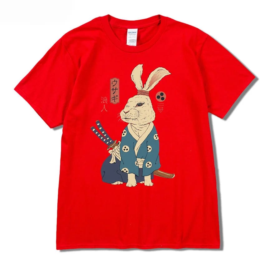 Red / S Summer Loose Men/Women T Shirt Casual Short Sleeve ninja Rabbit Print Anime Tshirt Japanese Summer T-Shirt Tops Tee Swag Shirt