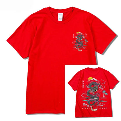 Red / X SMALL Dragon T Shirt Tokyo Japanese Tanjirou Kamado Tee Shirt Men
