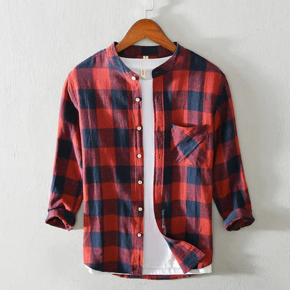 Red / XS Men's Luxury Cotton Linen Tiki Shirt: Original Plaid Summer T-Shirts