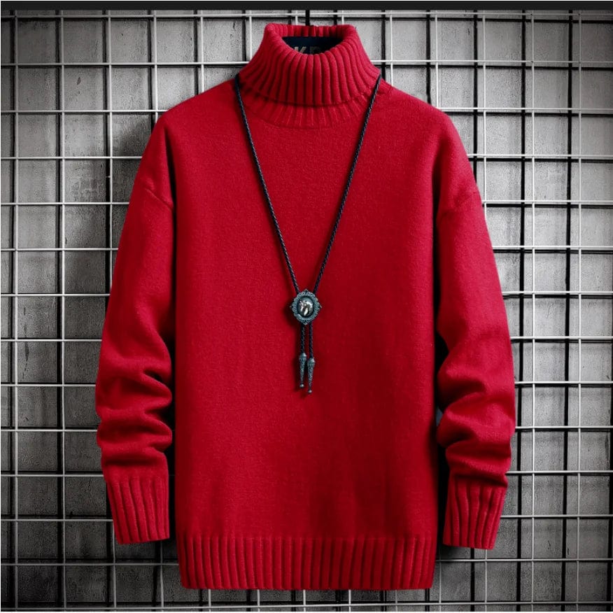 Red / XS Trendy Winter Turtleneck Cashmere Sweater for Men - Plush & Warm Solid Colour Pullover