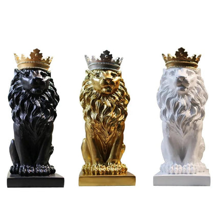 Resin Lion Statue Crown Lions Sculpture Animal Figurine Abstract Decoration Home Decor Nordic Model Decor Table Ornaments