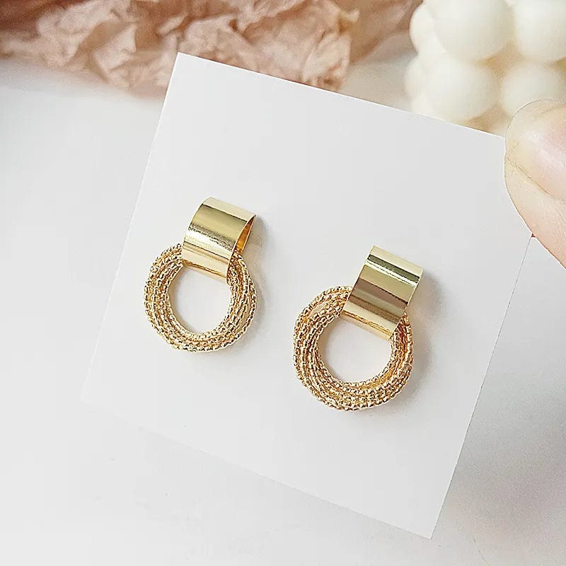 Retro Metal Gold Color Multiple Design Stud Earrings for Women