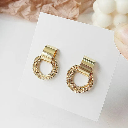 Retro Metal Gold Color Multiple Design Stud Earrings for Women