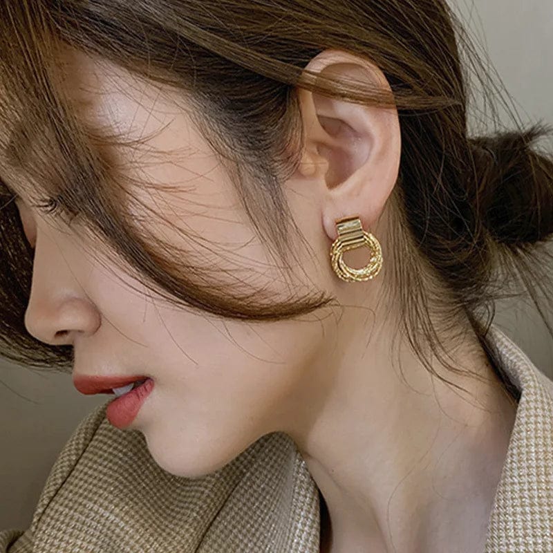 Retro Metal Gold Color Multiple Design Stud Earrings for Women