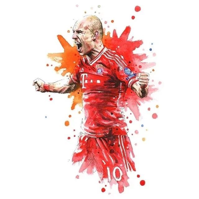 Robben / Small - 40X60cm Unframed Football Soccer Legends Vibrant Watercolor Wall Art Posters: High Quality Canvas Painting Prints for Home Decor, Bedroom, and Office