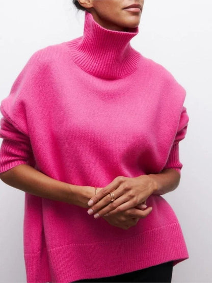 Rose / XS Chic Comfort: Women's Turtleneck Sweater - Solid, Elegant, and Thick for Warmth in Autumn and Winter - Long Sleeve Knitted Pullovers for Casual Sophistication