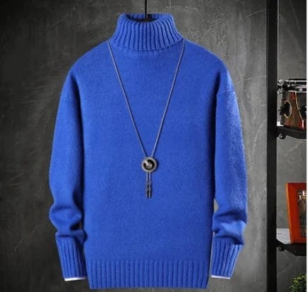 Royal blue / XS Trendy Winter Turtleneck Cashmere Sweater for Men - Plush & Warm Solid Colour Pullover