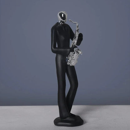 Sax Silver Nordic Elegance: Resin Dancing Couple and Musician Figurine Ornaments for Stylish Home Decor