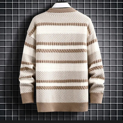 Serenity Stripe Pattern Sweater - Elevate Your Style: Knitted Thickened Pullover Vintage O-Neck Winter Sweater