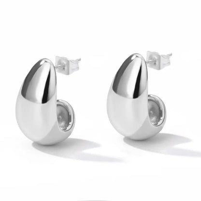 Silver Plated / United States Timeless Glamour: Gold or Silver Plated Stainless Steel Chunky Tear Drop Earrings