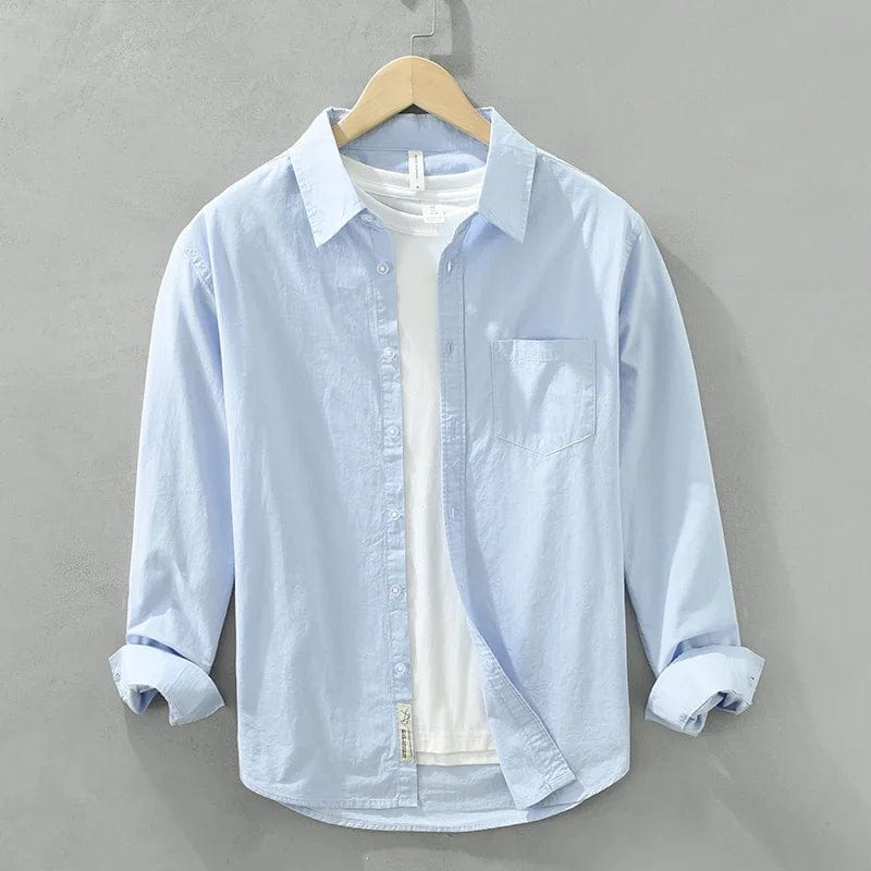 Sky Blue / M Men's Solid Pure Cotton Long Sleeve Shirt | Turn-Down Collar Casual Shirt